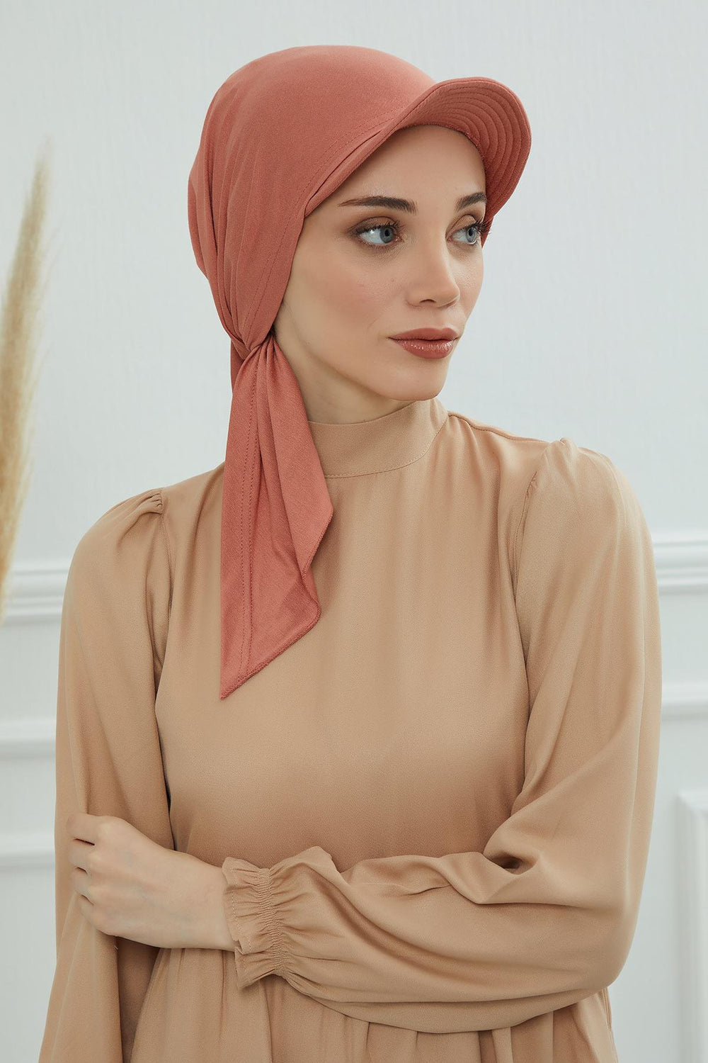 Newsboy Visor Bandana Cover for Elegant Look, Stylish Cotton Women Bandana, Comfortable and Easy Wrap Chemo Headwear Visor Bonnet Cap,B-40 Salmon