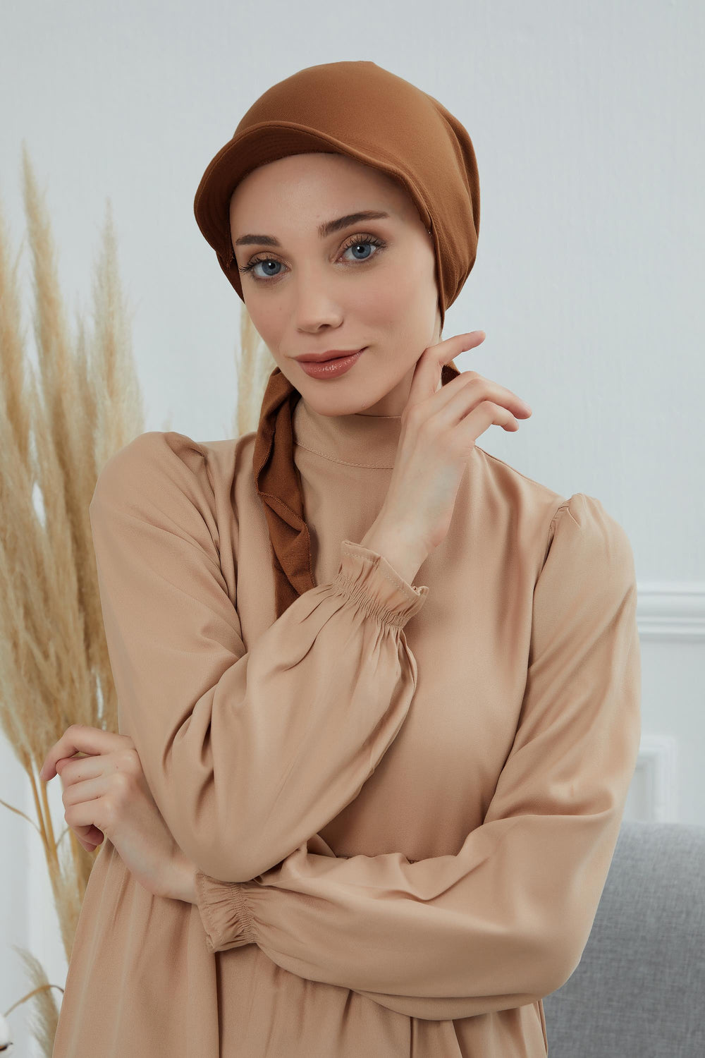 Newsboy Visor Bandana Cover for Elegant Look, Stylish Cotton Women Bandana, Comfortable and Easy Wrap Chemo Headwear Visor Bonnet Cap,B-40 Caramel Brown
