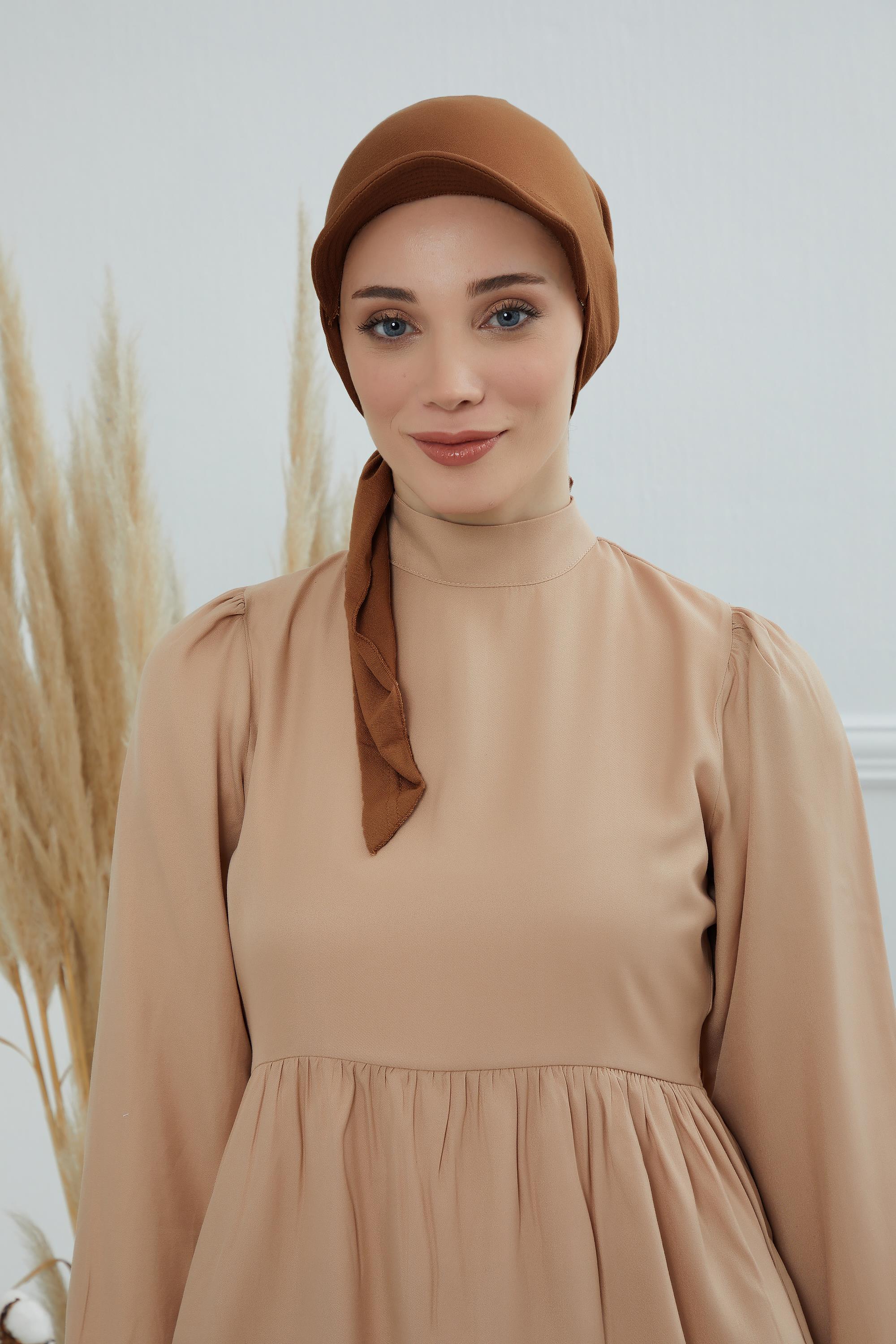 Newsboy Visor Bandana Cover for Elegant Look, Stylish Cotton Women Bandana, Comfortable and Easy Wrap Chemo Headwear Visor Bonnet Cap,B-40 Caramel Brown