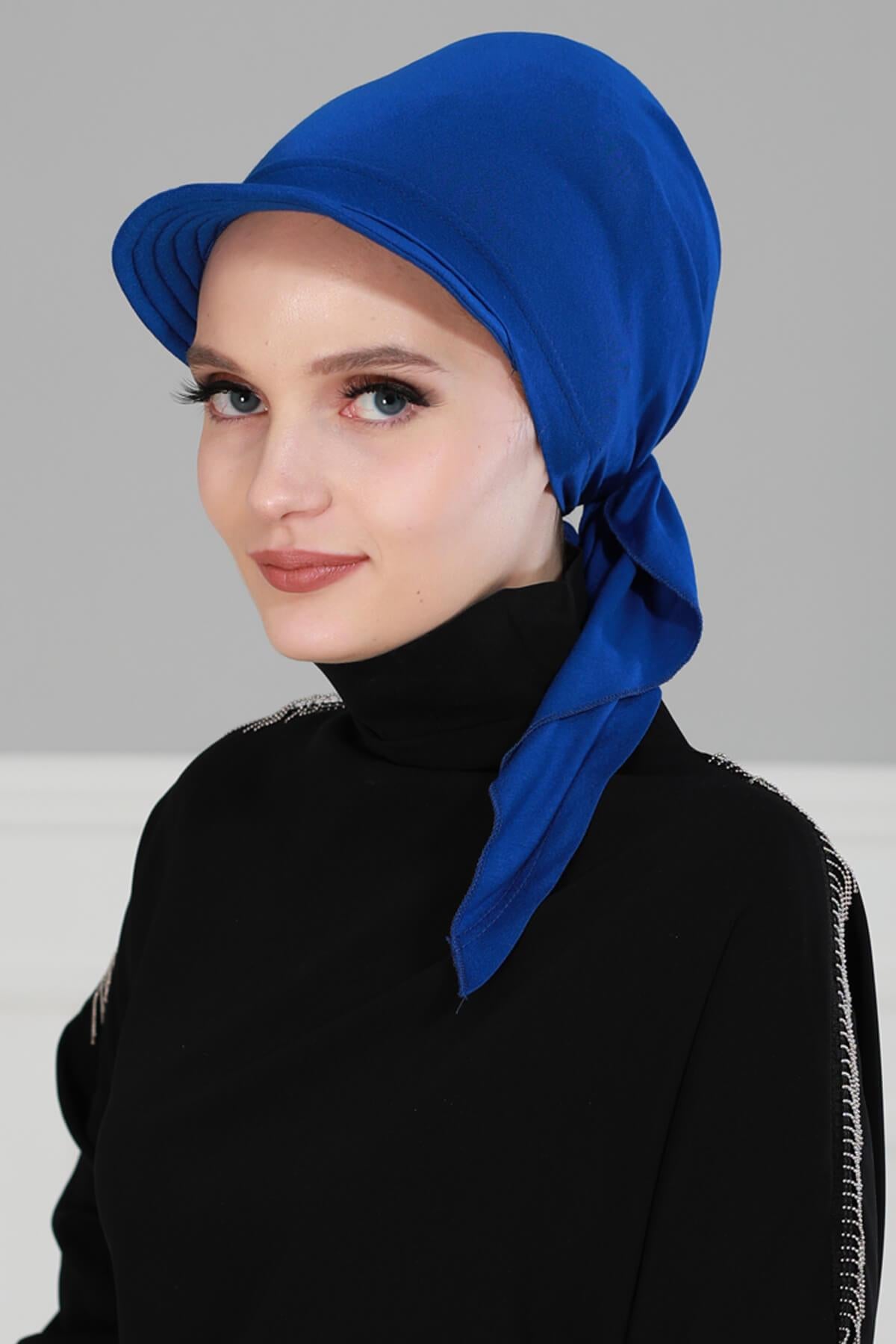 Newsboy Visor Bandana Cover for Elegant Look, Stylish Cotton Women Bandana, Comfortable and Easy Wrap Chemo Headwear Visor Bonnet Cap,B-40 Sax Blue