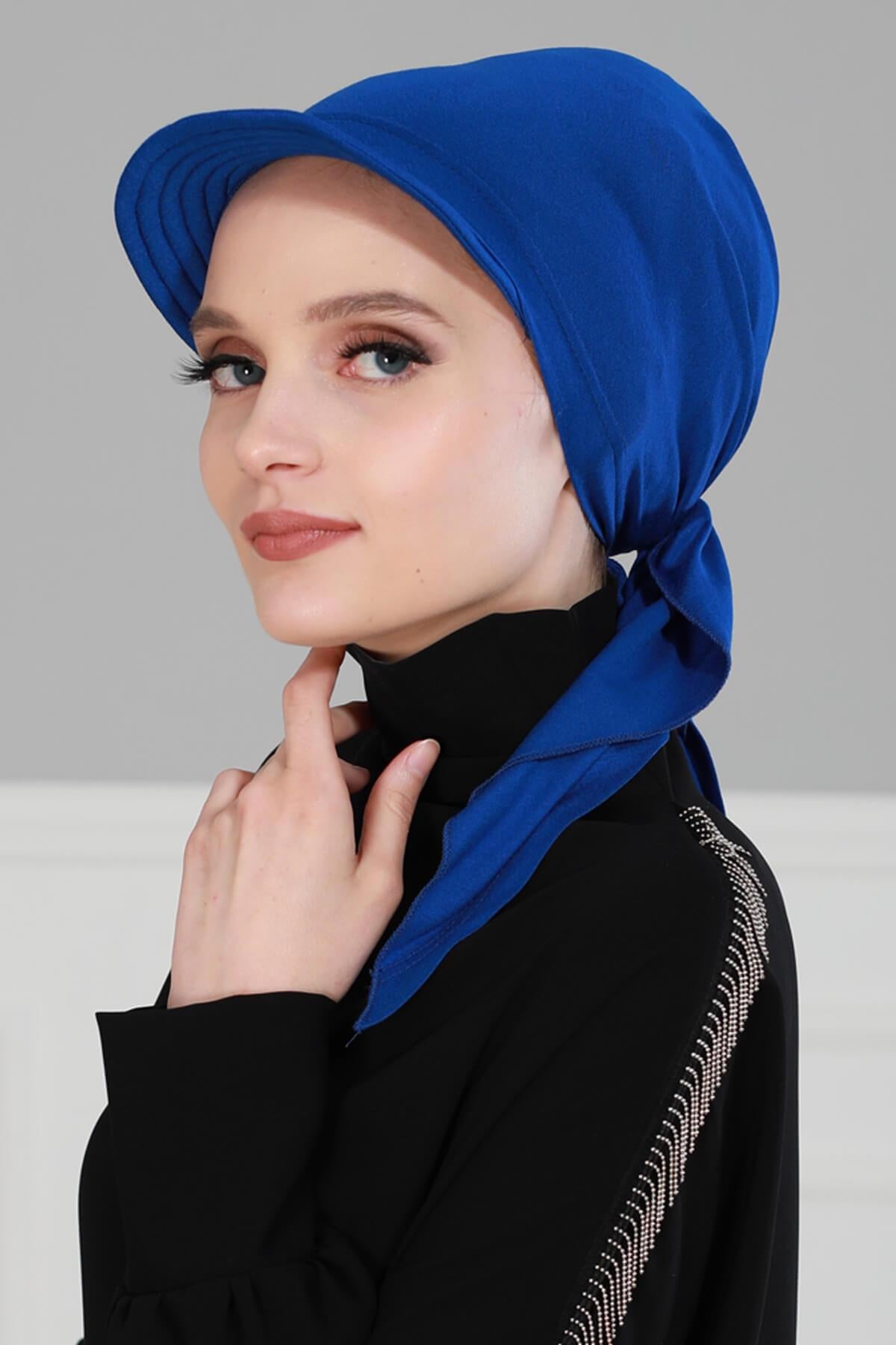 Newsboy Visor Bandana Cover for Elegant Look, Stylish Cotton Women Bandana, Comfortable and Easy Wrap Chemo Headwear Visor Bonnet Cap,B-40 Sax Blue