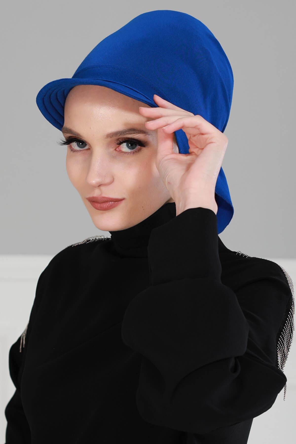 Newsboy Visor Bandana Cover for Elegant Look, Stylish Cotton Women Bandana, Comfortable and Easy Wrap Chemo Headwear Visor Bonnet Cap,B-40 Sax Blue