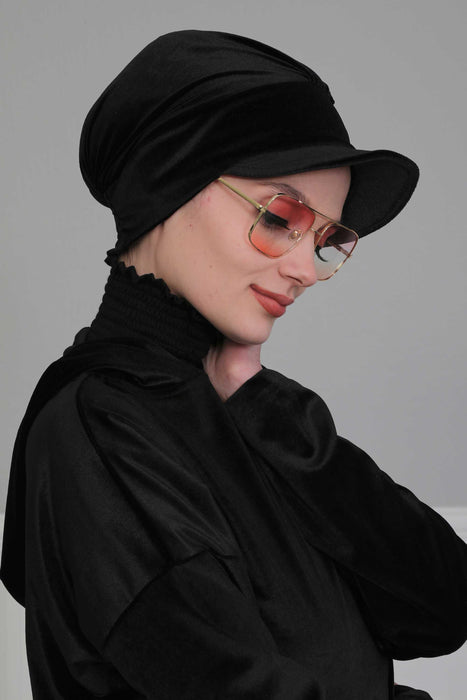 Super Soft Velvet Newsboy Visor Cap for Women, Elegant Comfortable Plain Turban Visor Cap for Daily Use, Chic Velvet Chemo Headwear,B-30K