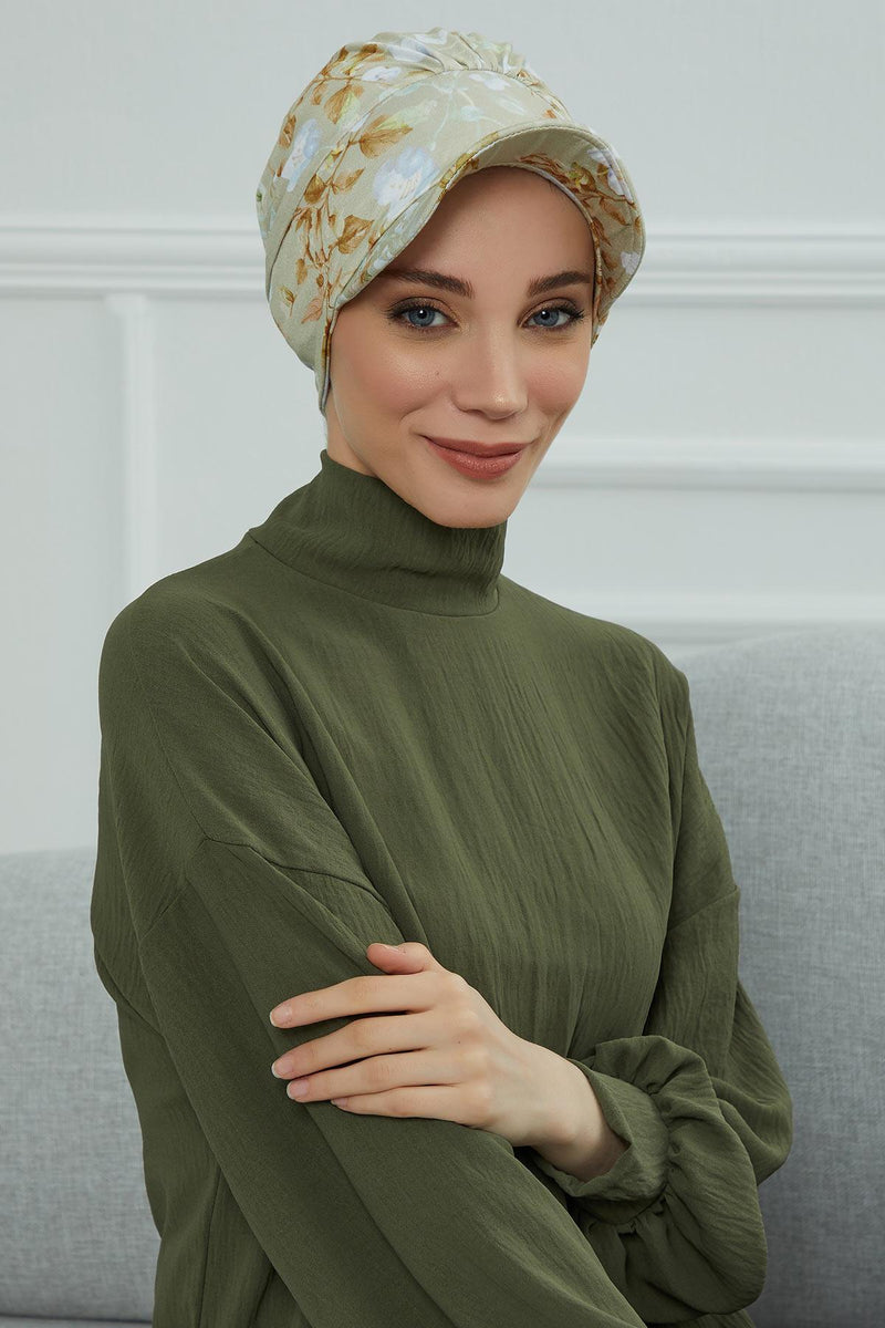 Schirmmütze für Zeitungsjungen mit modischen Mustern, stilvolle Kopfbedeckung für Krebskranke, Instant-Turban, leichte Schirmmütze aus einfarbig bedruckter Baumwolle, B-30YD