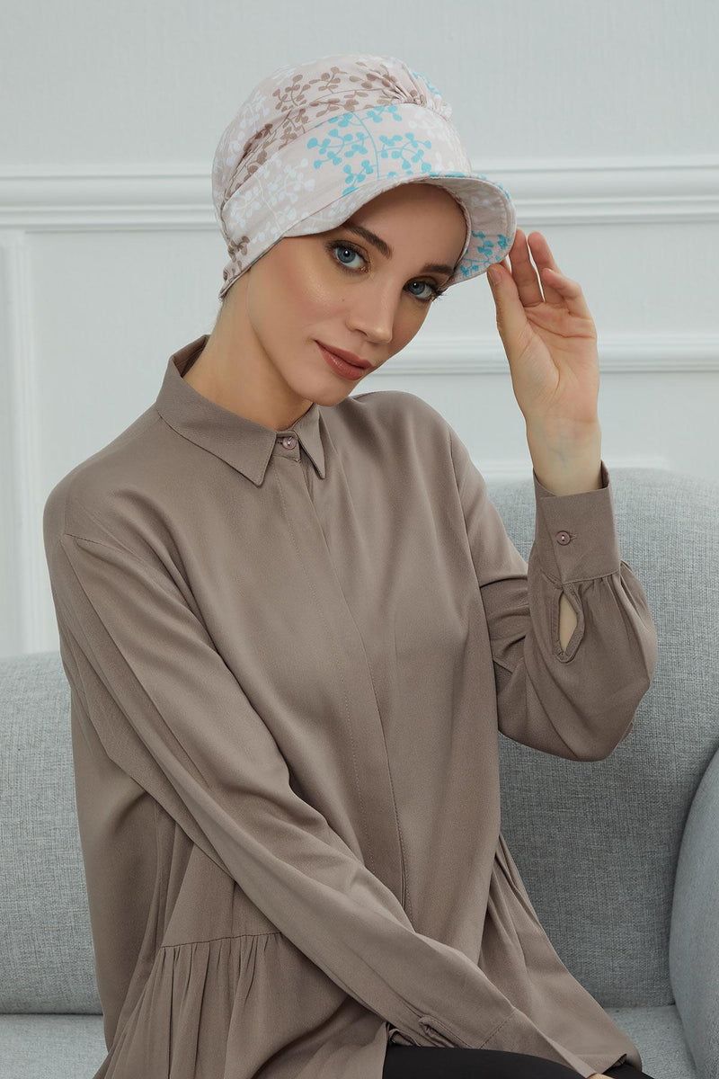 Schirmmütze für Zeitungsjungen mit modischen Mustern, stilvolle Kopfbedeckung für Krebskranke, Instant-Turban, leichte Schirmmütze aus einfarbig bedruckter Baumwolle, B-30YD