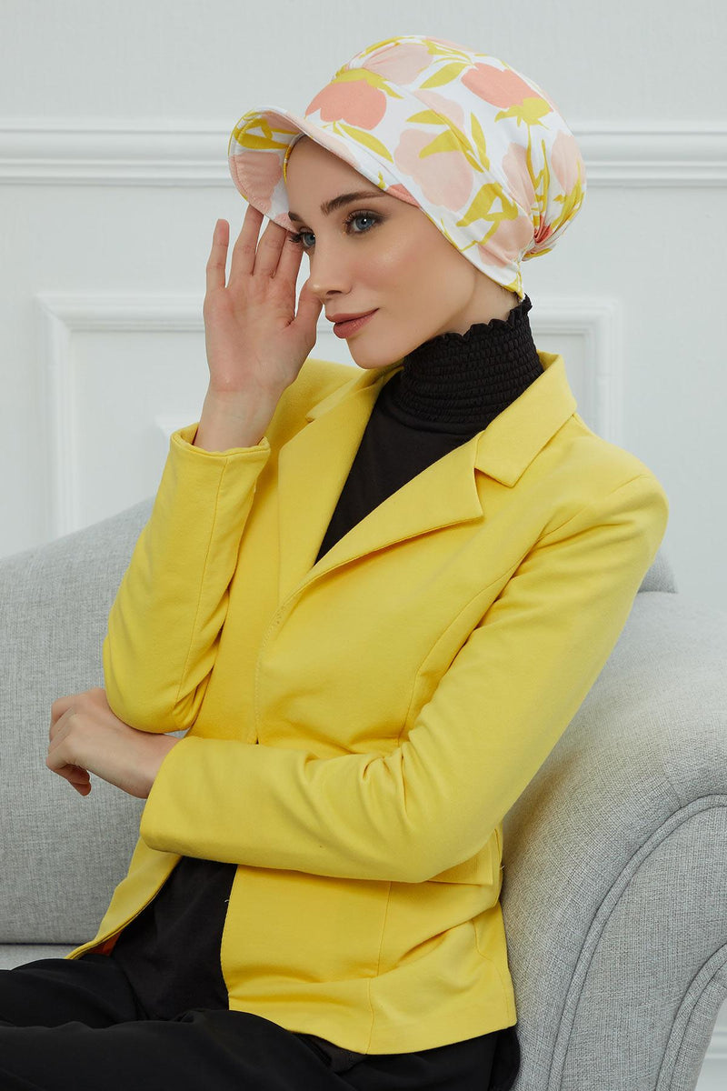 Schirmmütze für Zeitungsjungen mit modischen Mustern, stilvolle Kopfbedeckung für Krebskranke, Instant-Turban, leichte Schirmmütze aus einfarbig bedruckter Baumwolle, B-30YD