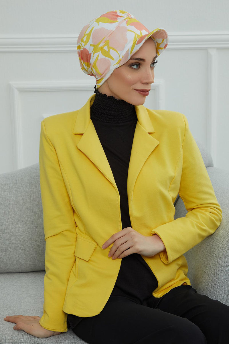 Schirmmütze für Zeitungsjungen mit modischen Mustern, stilvolle Kopfbedeckung für Krebskranke, Instant-Turban, leichte Schirmmütze aus einfarbig bedruckter Baumwolle, B-30YD