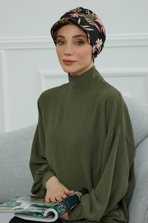 Newsboy Visor Cap with Fashionable Patterns, Stylish Cancer Head Wear, Instant Turban Lightweight Plain Printed Cotton Visor Cap,B-30YD Dark Forest