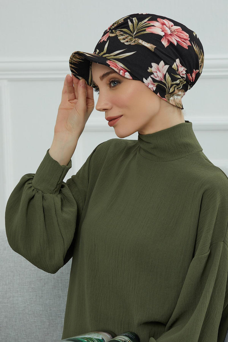 Schirmmütze für Zeitungsjungen mit modischen Mustern, stilvolle Kopfbedeckung für Krebskranke, Instant-Turban, leichte Schirmmütze aus einfarbig bedruckter Baumwolle, B-30YD