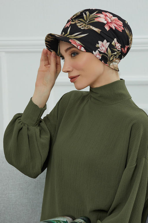 Newsboy Visor Cap with Fashionable Patterns, Stylish Cancer Head Wear, Instant Turban Lightweight Plain Printed Cotton Visor Cap,B-30YD Dark Forest
