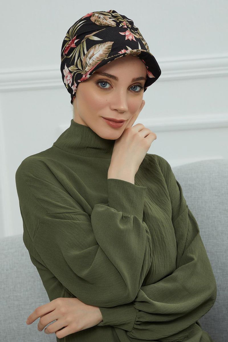 Schirmmütze für Zeitungsjungen mit modischen Mustern, stilvolle Kopfbedeckung für Krebskranke, Instant-Turban, leichte Schirmmütze aus einfarbig bedruckter Baumwolle, B-30YD