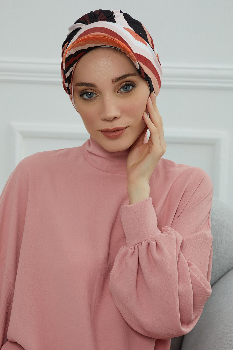 Schirmmütze für Zeitungsjungen mit modischen Mustern, stilvolle Kopfbedeckung für Krebskranke, Instant-Turban, leichte Schirmmütze aus einfarbig bedruckter Baumwolle, B-30YD