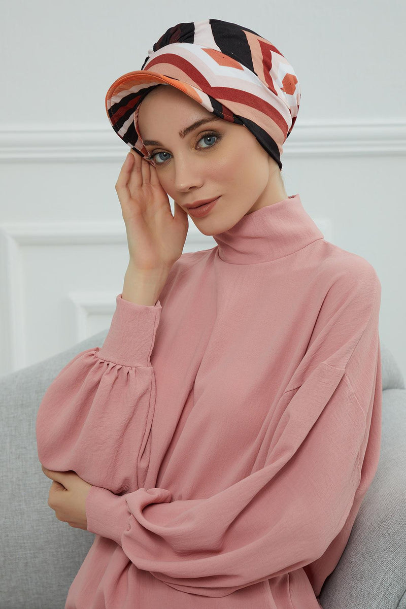 Schirmmütze für Zeitungsjungen mit modischen Mustern, stilvolle Kopfbedeckung für Krebskranke, Instant-Turban, leichte Schirmmütze aus einfarbig bedruckter Baumwolle, B-30YD