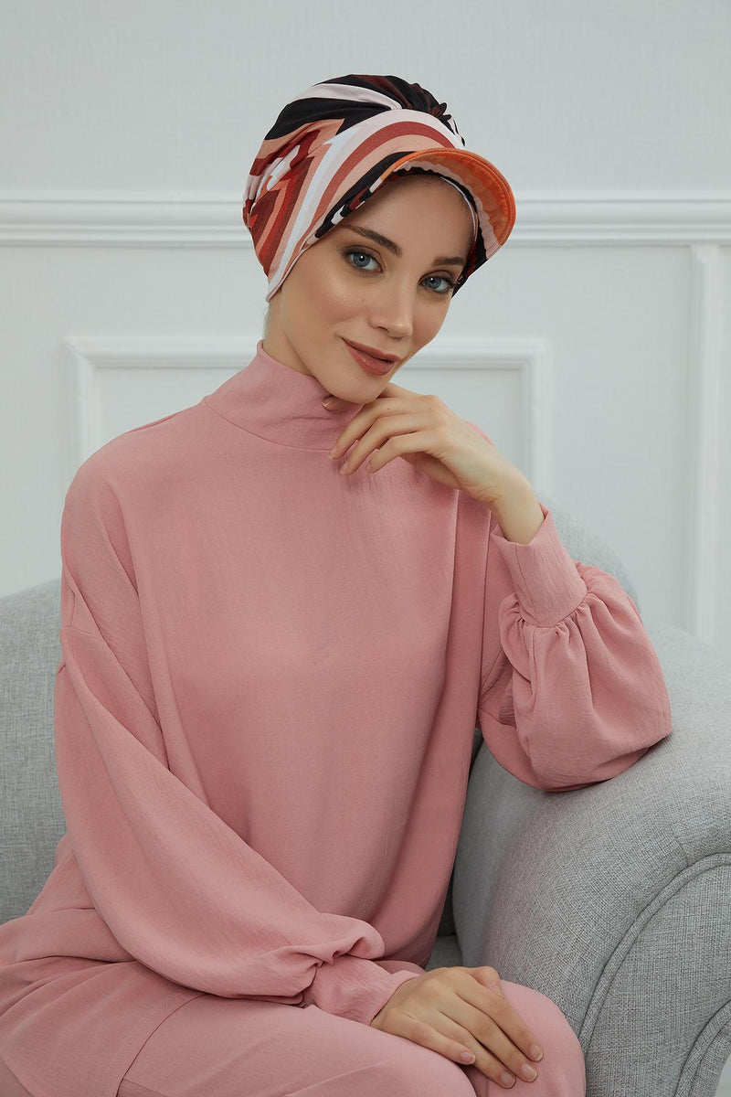 Schirmmütze für Zeitungsjungen mit modischen Mustern, stilvolle Kopfbedeckung für Krebskranke, Instant-Turban, leichte Schirmmütze aus einfarbig bedruckter Baumwolle, B-30YD