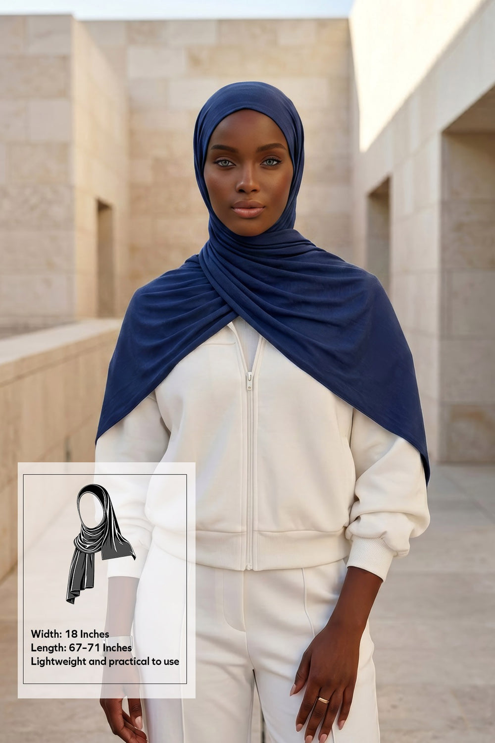 Non-Slip Practical Jersey Hijab Shawl,PS-60 Navy Blue