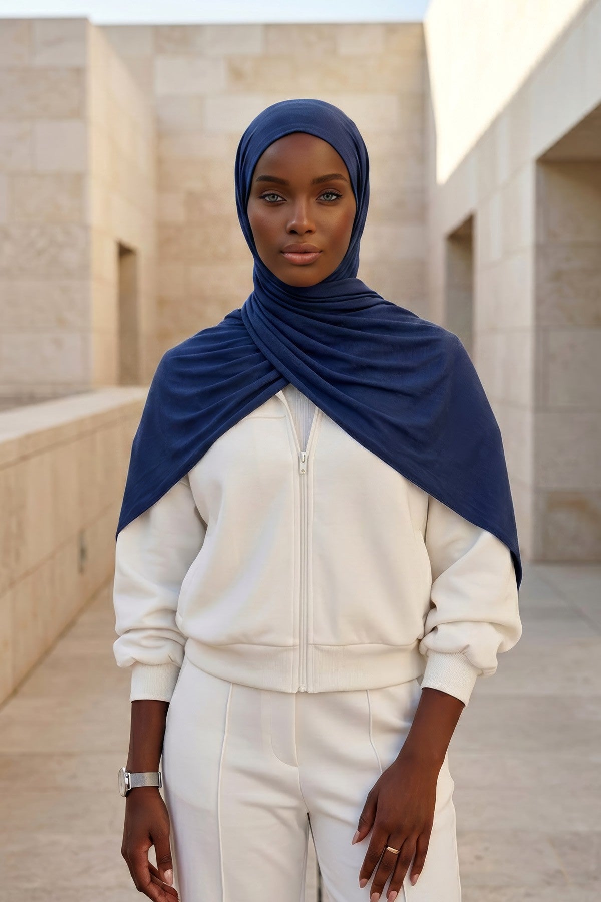 Non-Slip Practical Jersey Hijab Shawl,PS-60 Navy Blue