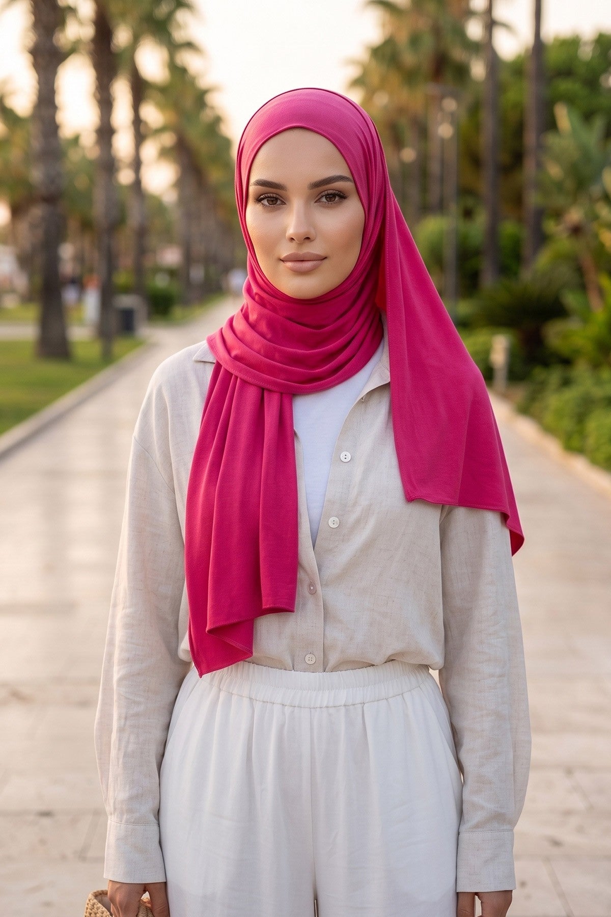 Non-Slip Practical Jersey Hijab Shawl,PS-60 Fuchsia