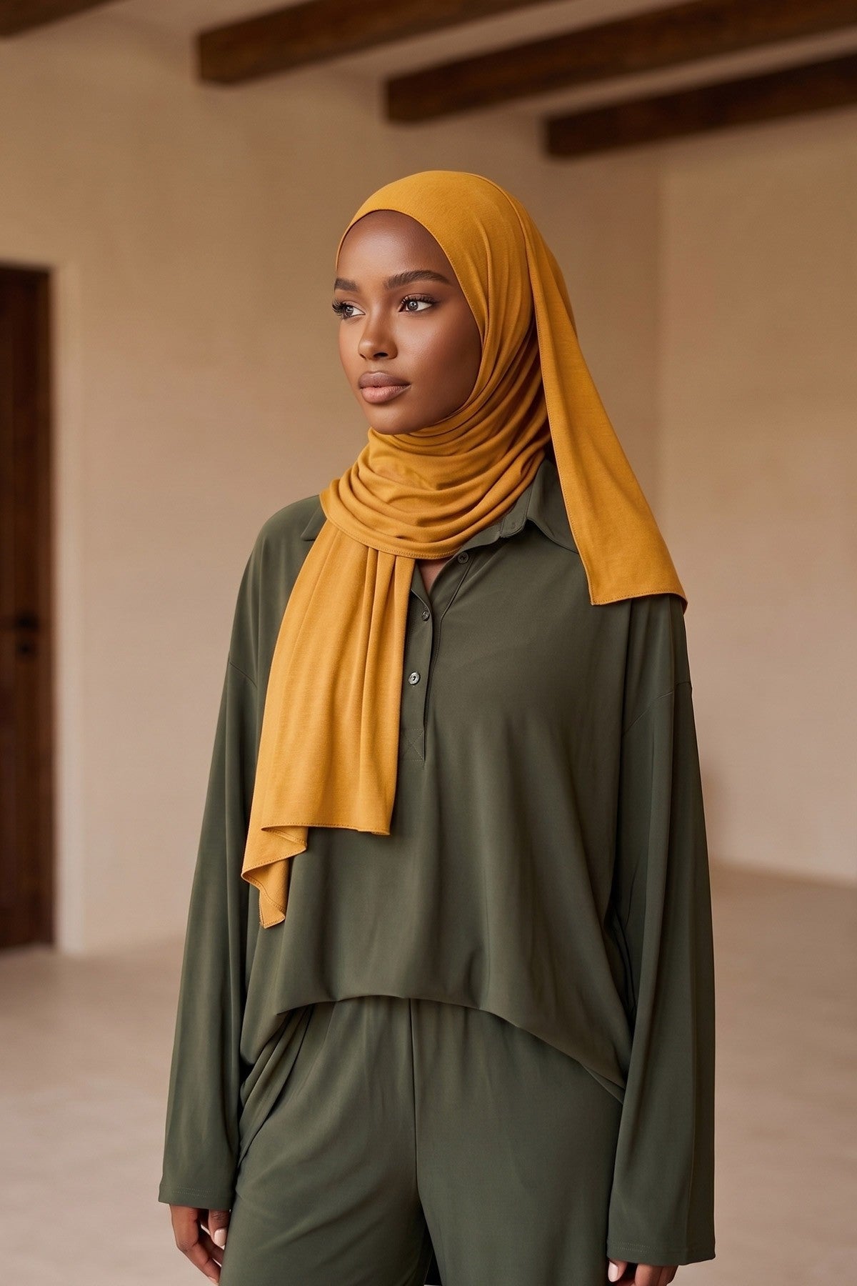 Non-Slip Practical Jersey Hijab Shawl,PS-60 Mustard Yellow