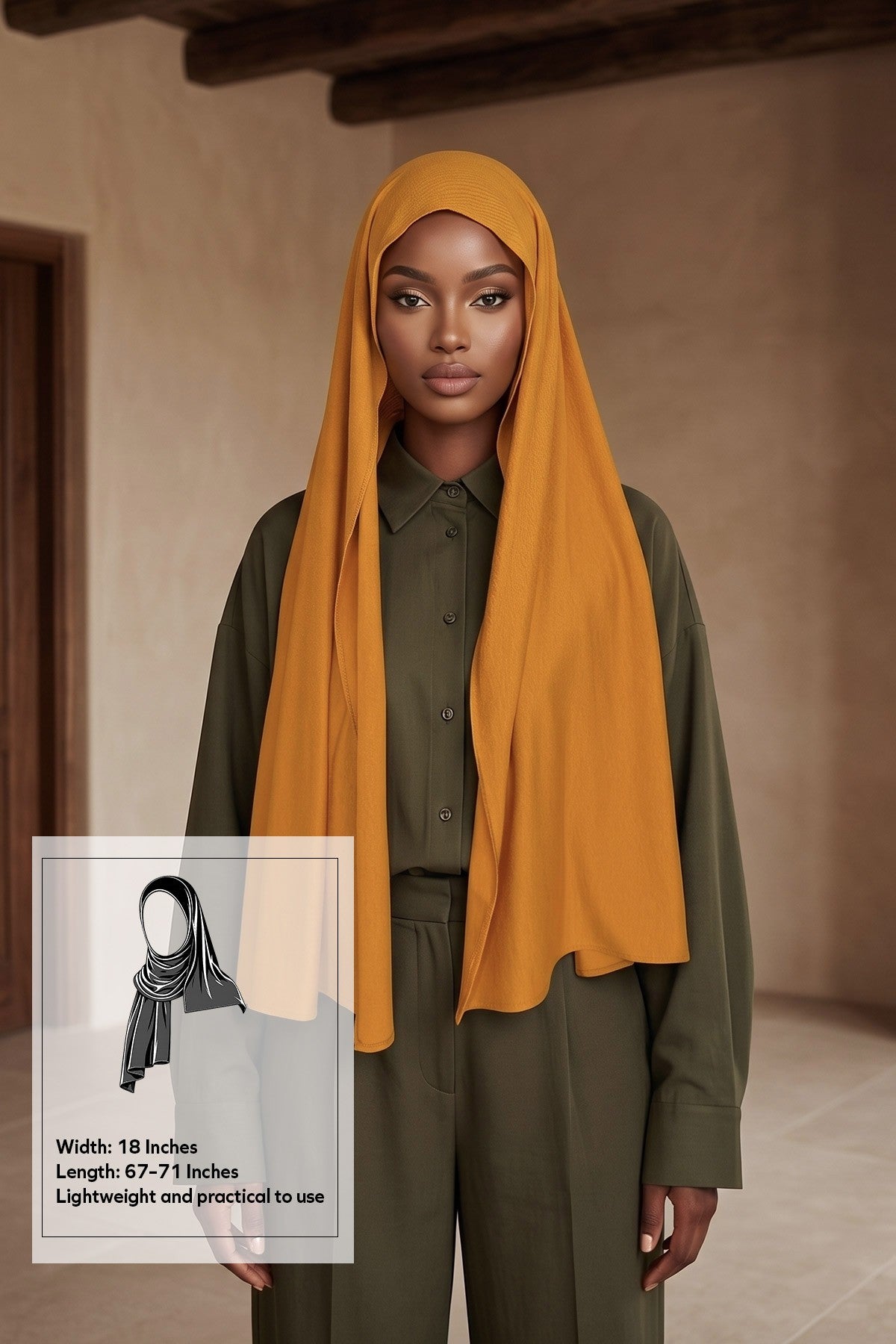 Non-Slip Practical Jersey Hijab Shawl,PS-60 Mustard Yellow