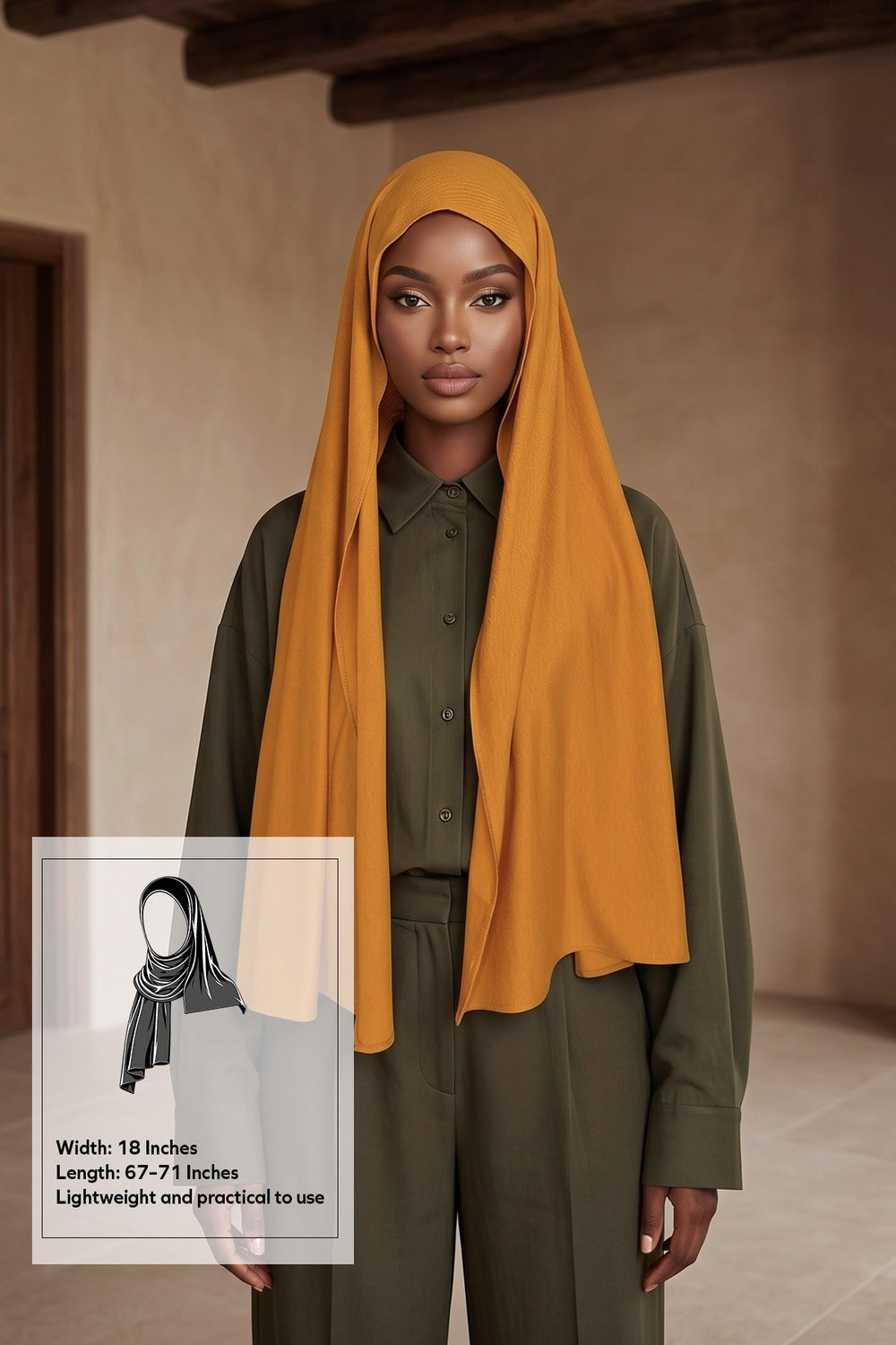 Non-Slip Practical Jersey Hijab Shawl,PS-60 Mustard Yellow