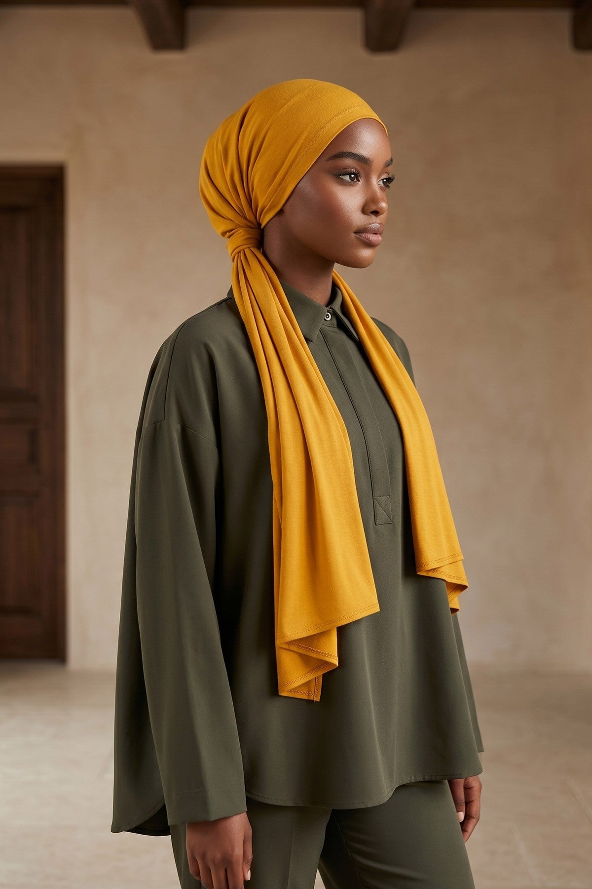 Non-Slip Practical Jersey Hijab Shawl,PS-60 Mustard Yellow
