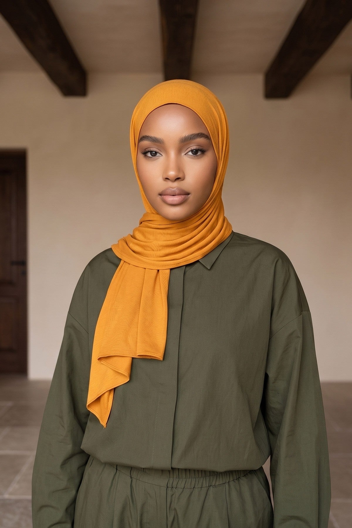 Non-Slip Practical Jersey Hijab Shawl,PS-60 Mustard Yellow