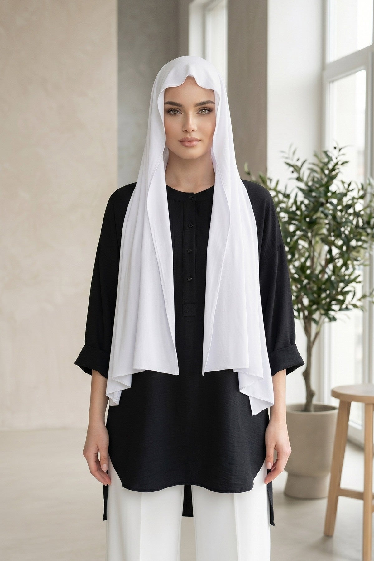 Non-Slip Practical Jersey Hijab Shawl,PS-60 White