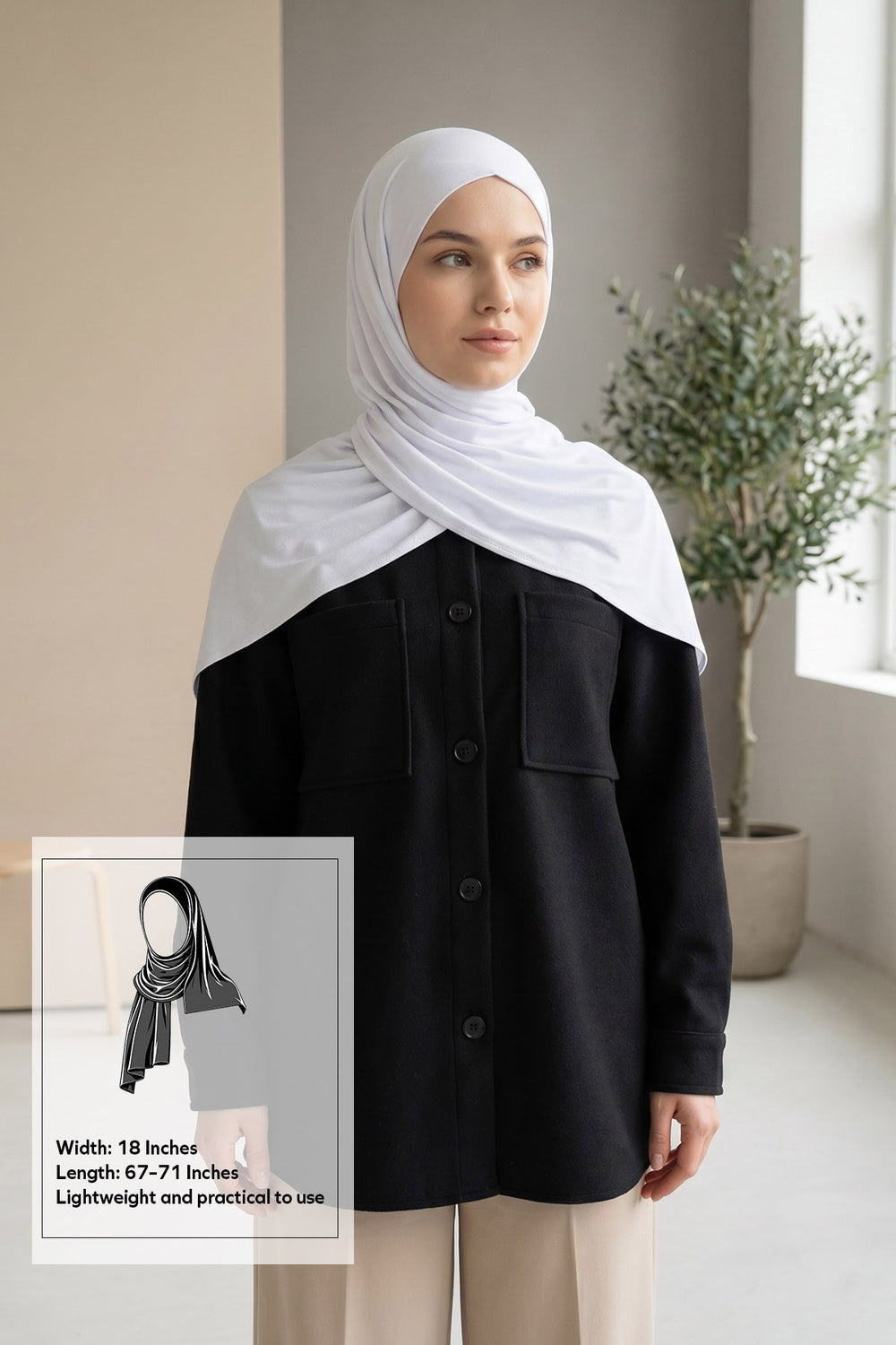 Non-Slip Practical Jersey Hijab Shawl,PS-60 White