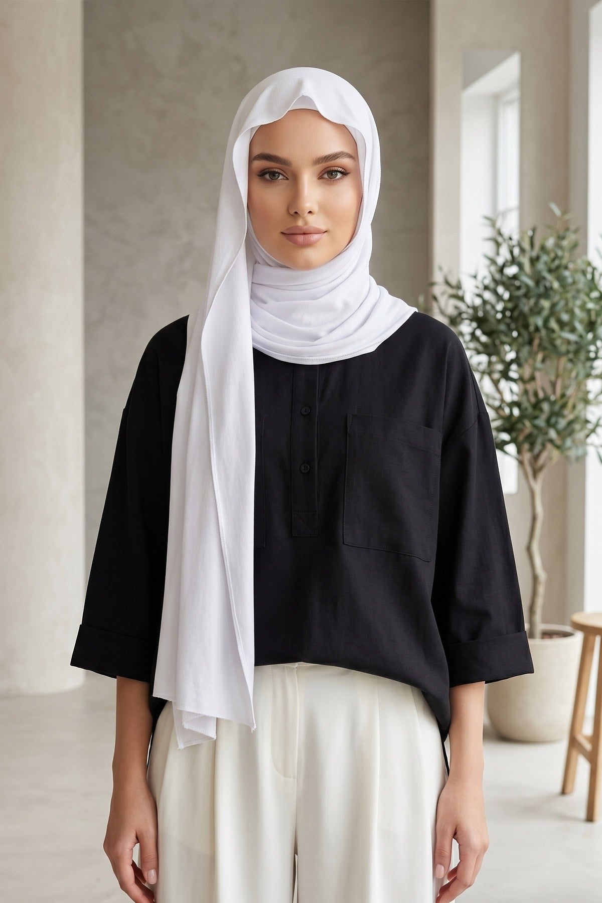 Non-Slip Practical Jersey Hijab Shawl,PS-60 White