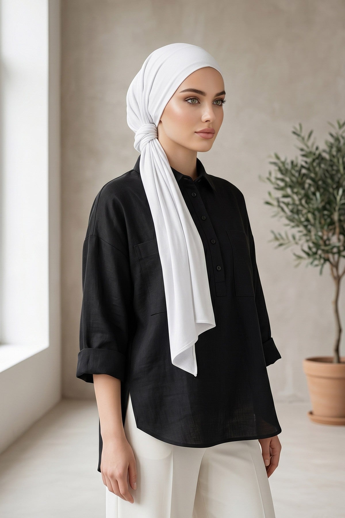 Non-Slip Practical Jersey Hijab Shawl,PS-60 White