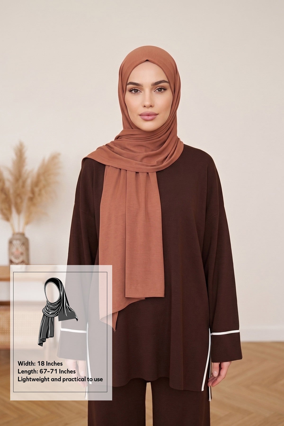 Non-Slip Practical Jersey Hijab Shawl,PS-60 Caramel Brown