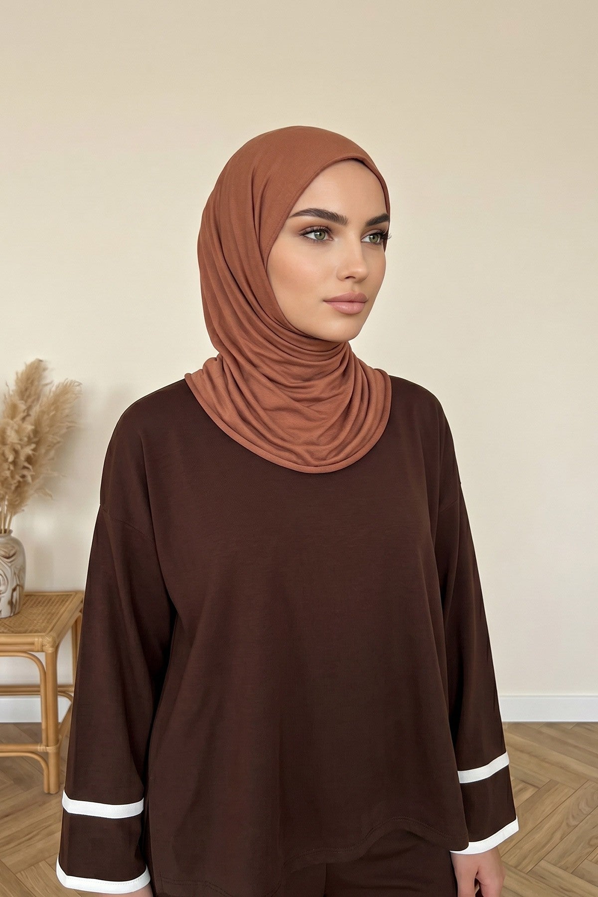 Non-Slip Practical Jersey Hijab Shawl,PS-60 Caramel Brown