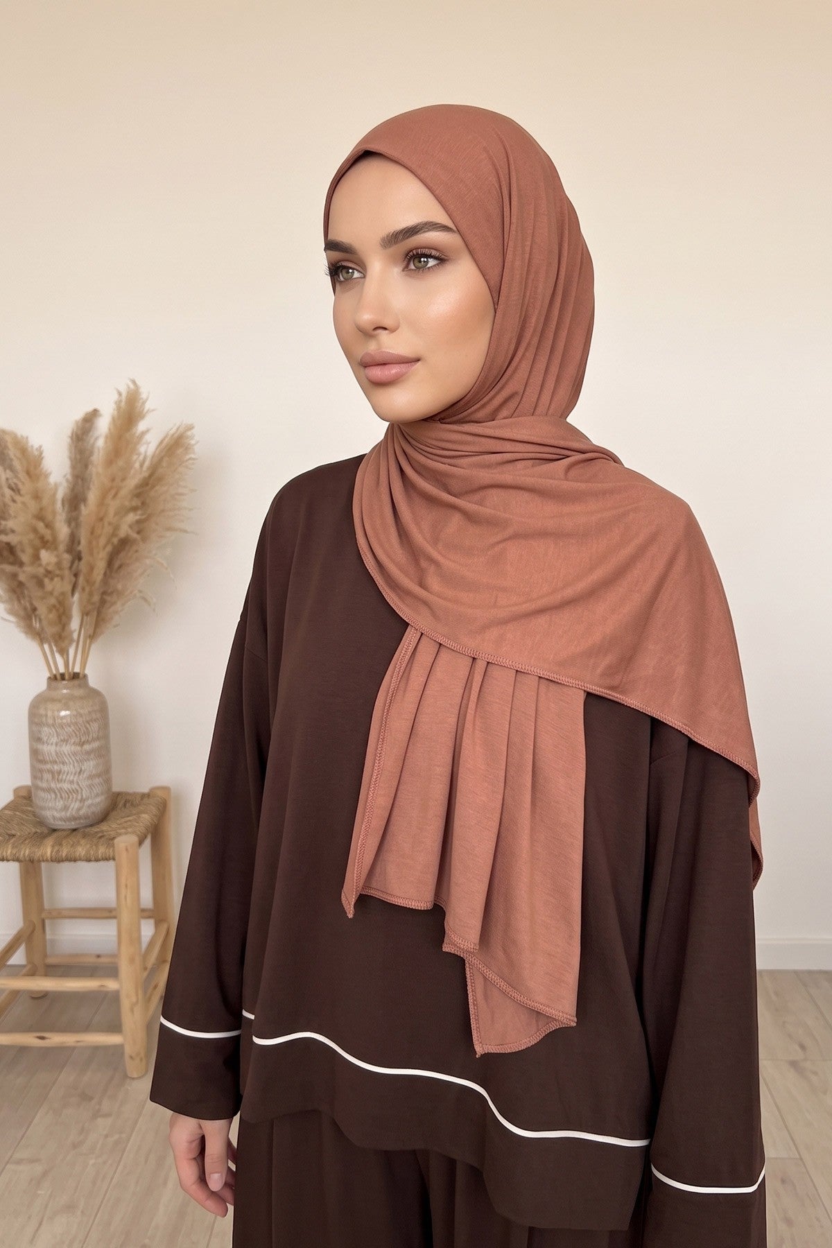 Non-Slip Practical Jersey Hijab Shawl,PS-60 Caramel Brown