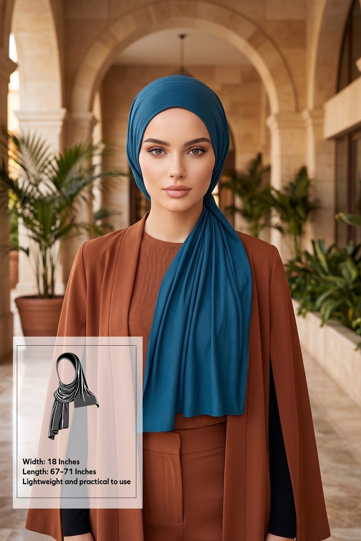 Non-Slip Practical Jersey Hijab Shawl,PS-60 Petrol Blue