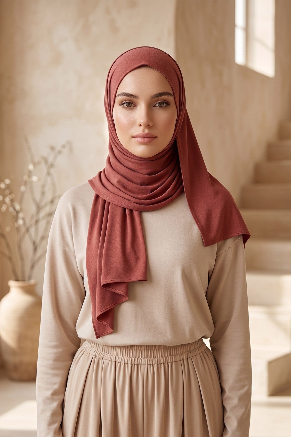 Non-Slip Practical Jersey Hijab Shawl,PS-60 Cinnamon