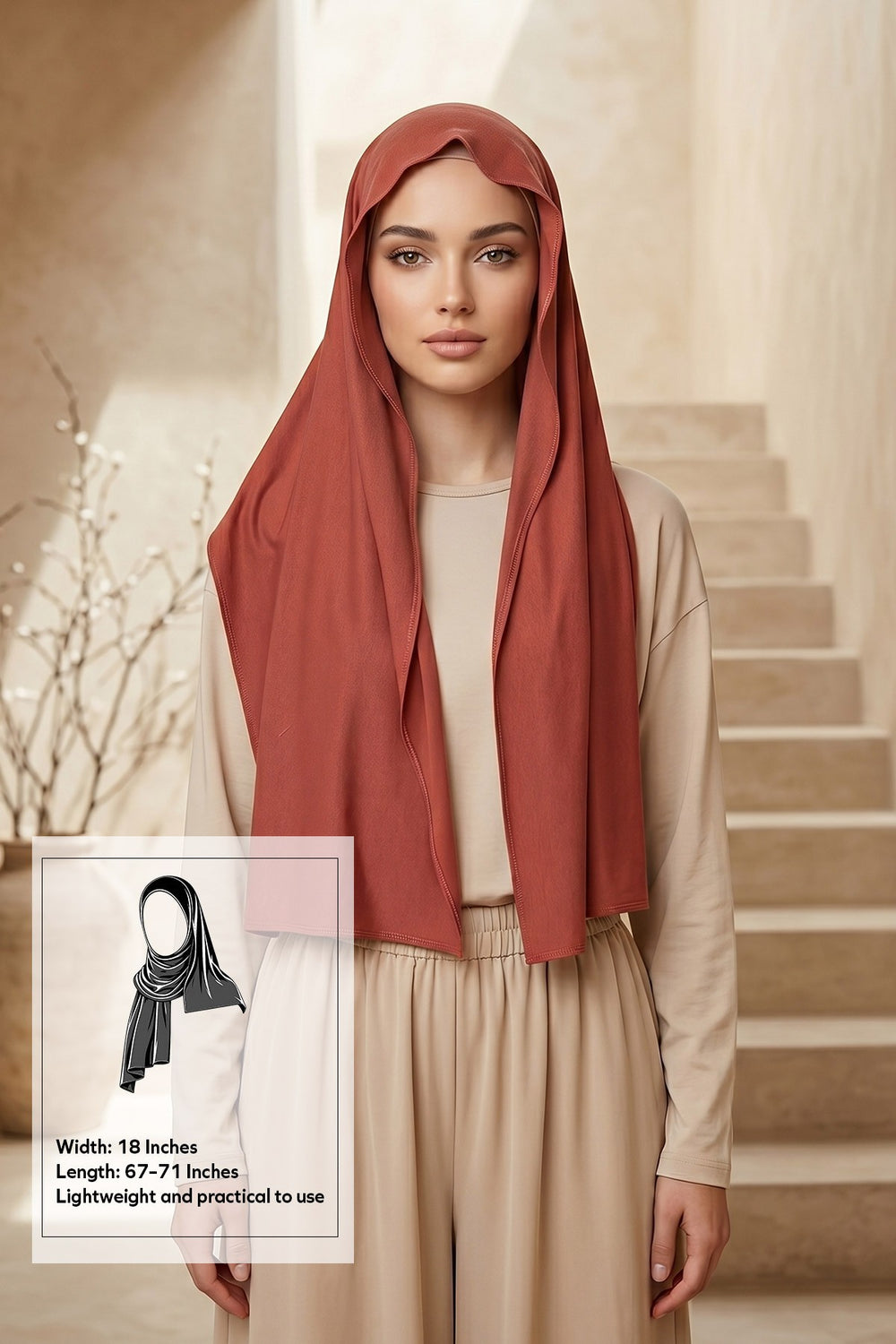 Non-Slip Practical Jersey Hijab Shawl,PS-60 Cinnamon