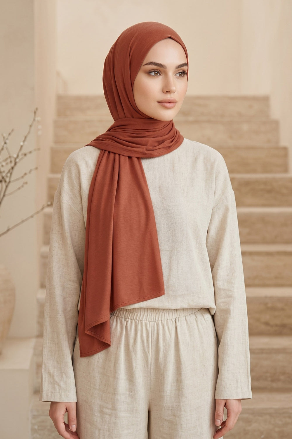 Non-Slip Practical Jersey Hijab Shawl,PS-60 Cinnamon