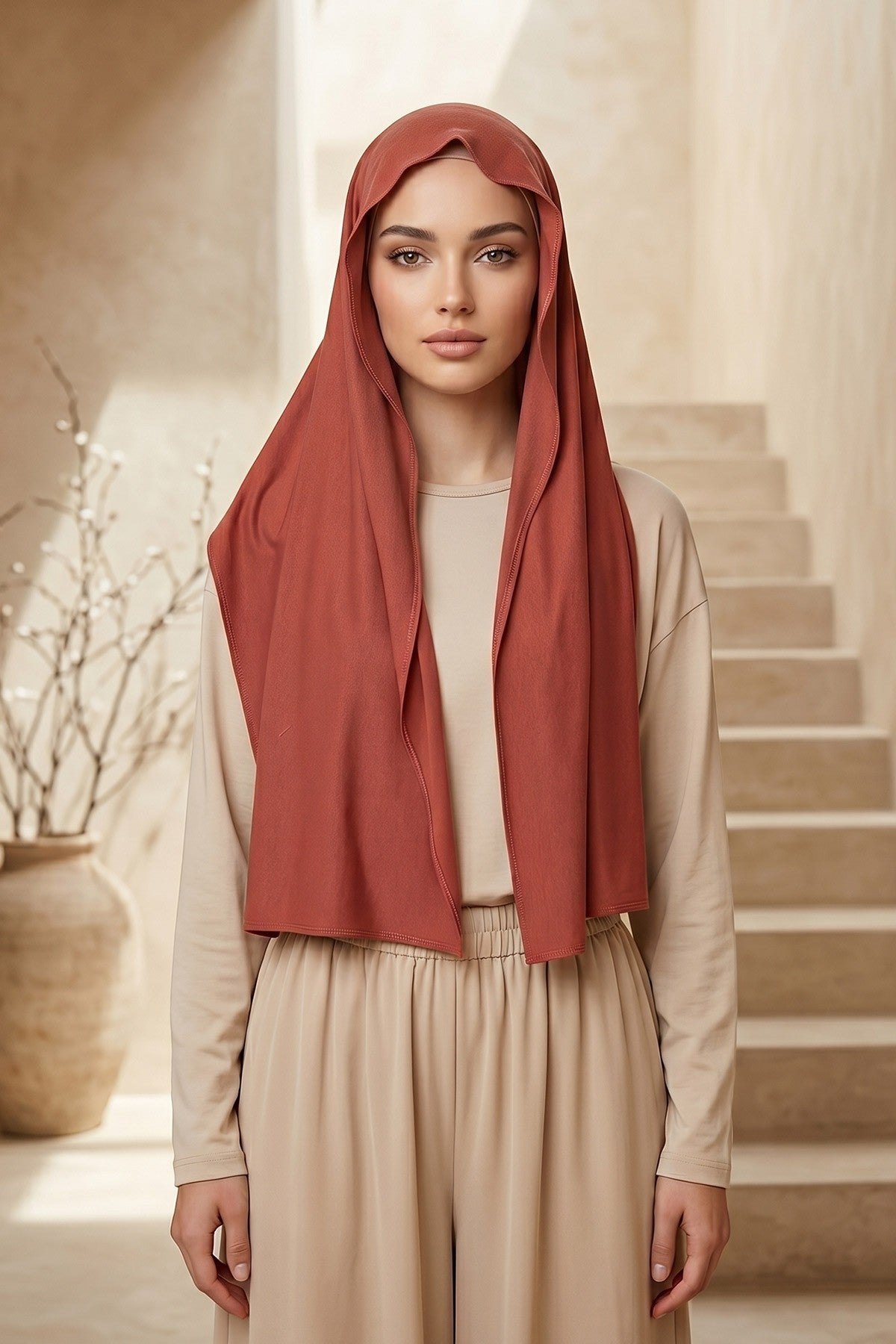 Non-Slip Practical Jersey Hijab Shawl,PS-60 Cinnamon