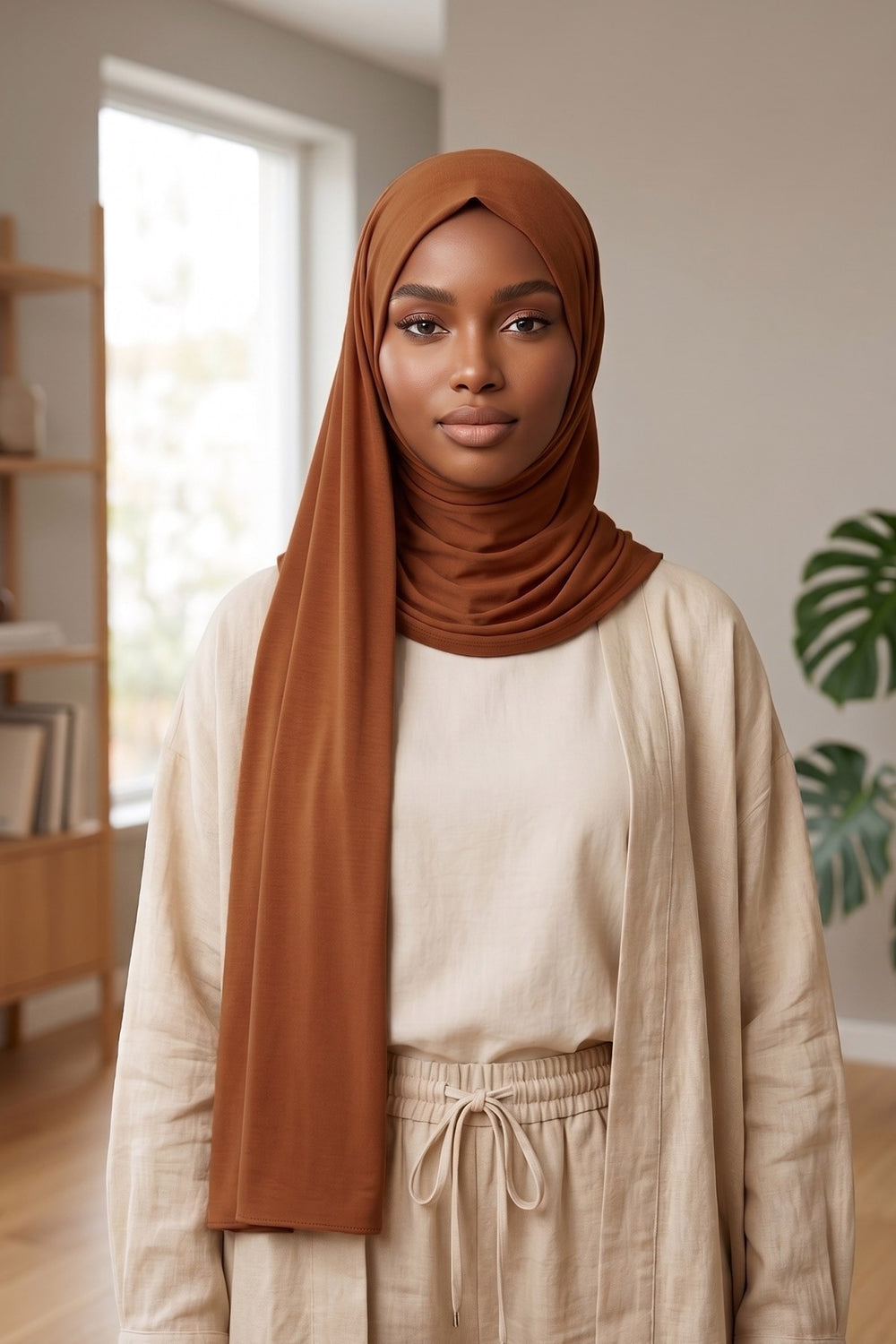 Non-Slip Practical Jersey Hijab Shawl,PS-60 Tile Red