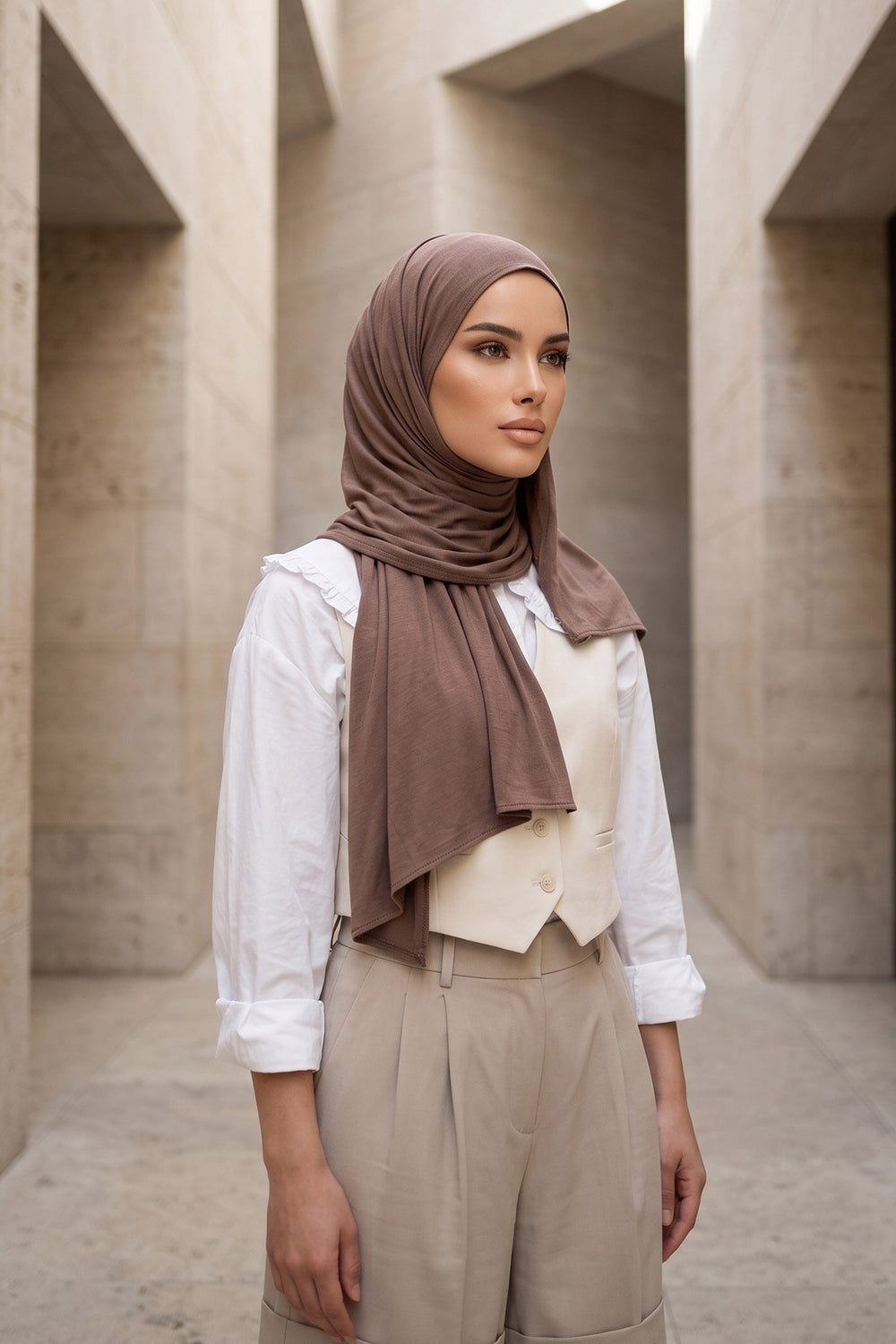 Non-Slip Practical Jersey Hijab Shawl,PS-60 Chocolate