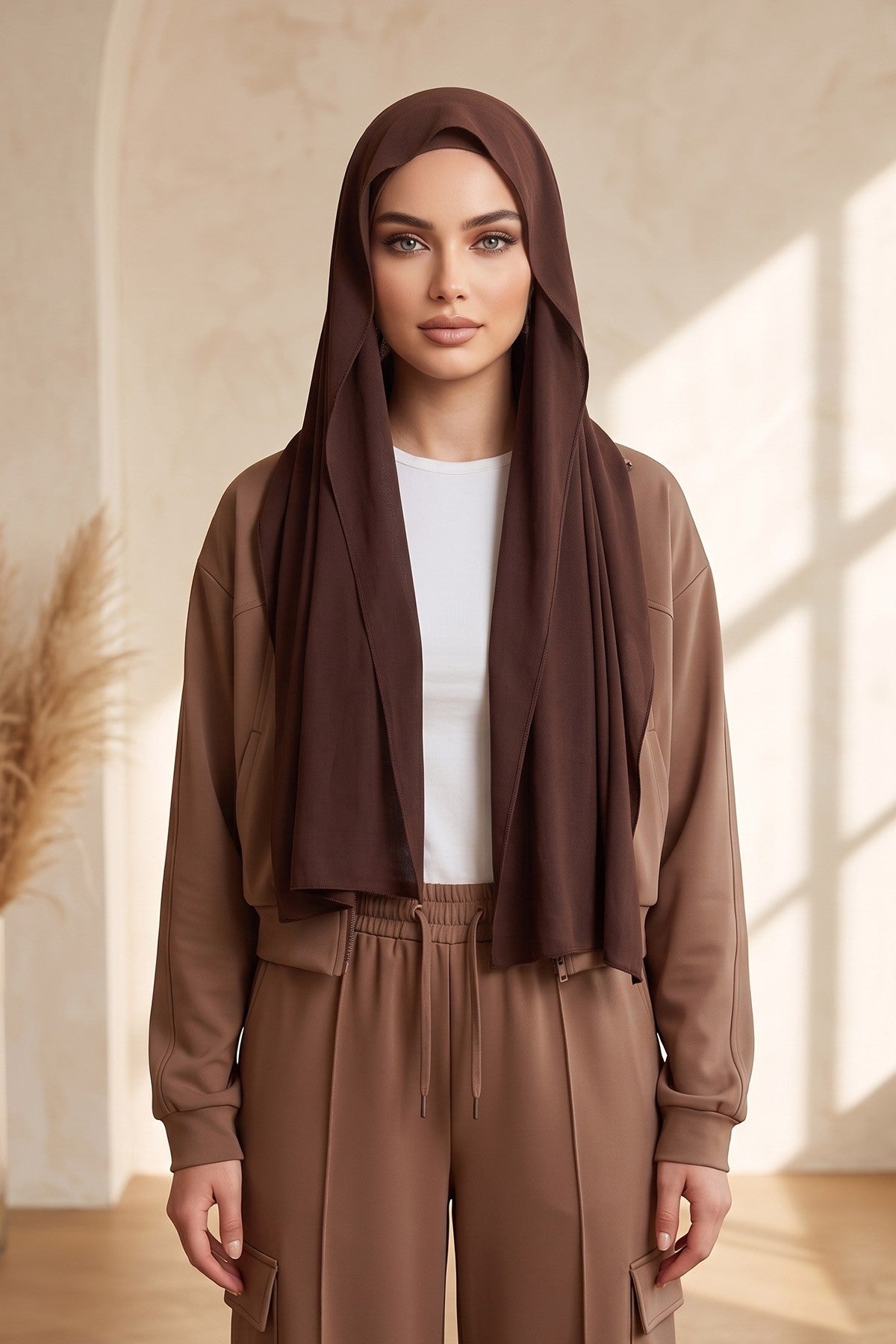 Non-Slip Practical Jersey Hijab Shawl,PS-60 Brown