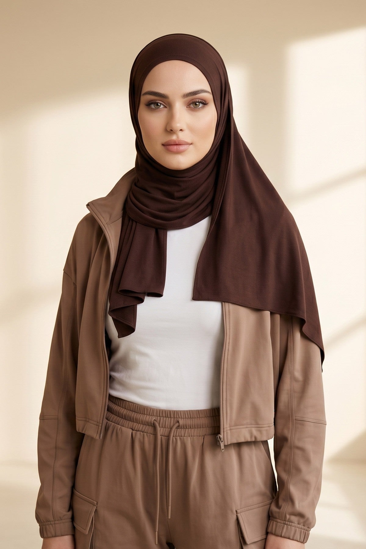 Non-Slip Practical Jersey Hijab Shawl,PS-60 Brown