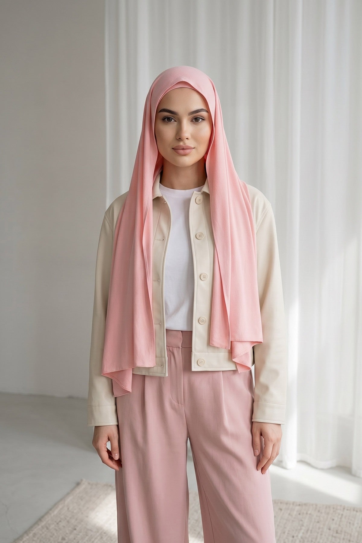 Non-Slip Practical Jersey Hijab Shawl,PS-60 Powder