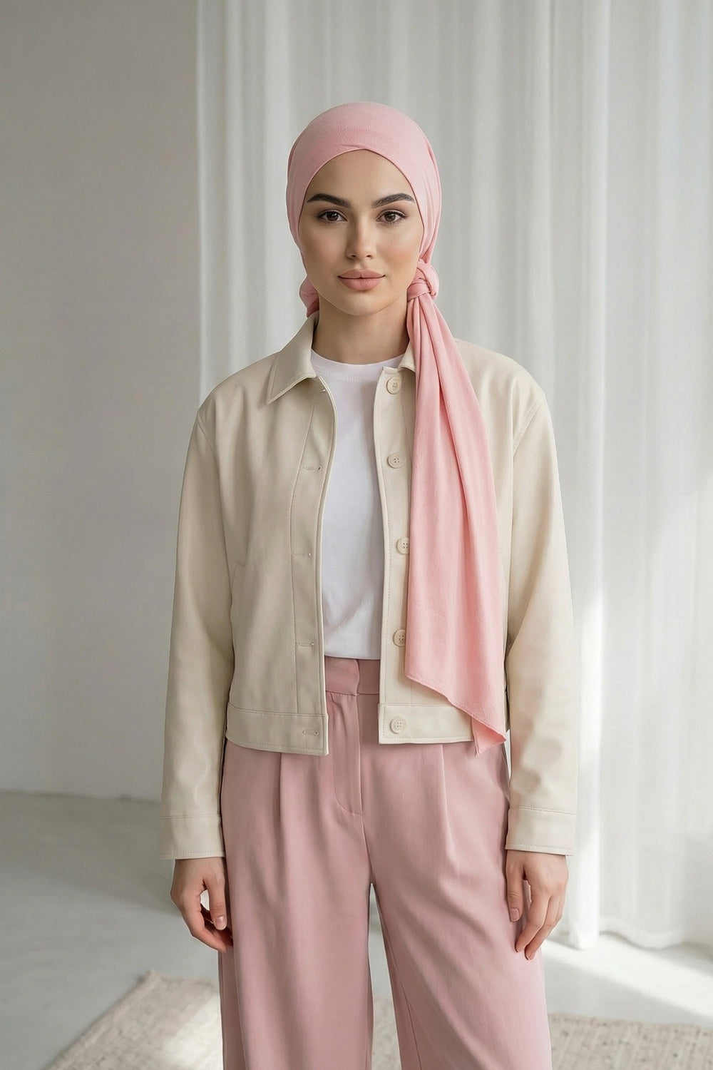 Non-Slip Practical Jersey Hijab Shawl,PS-60 Powder