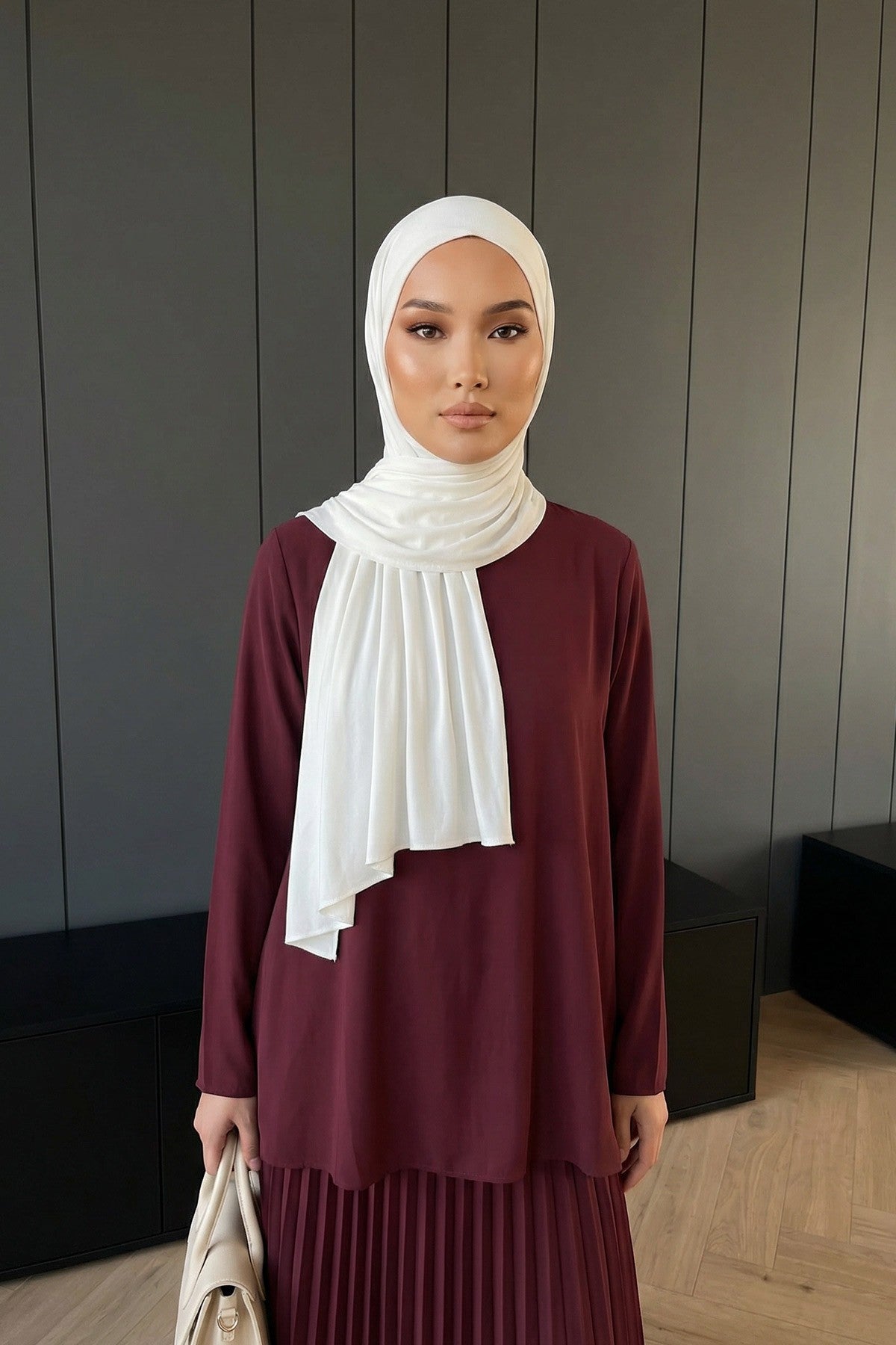 Non-Slip Practical Jersey Hijab Shawl,PS-60 Ivory