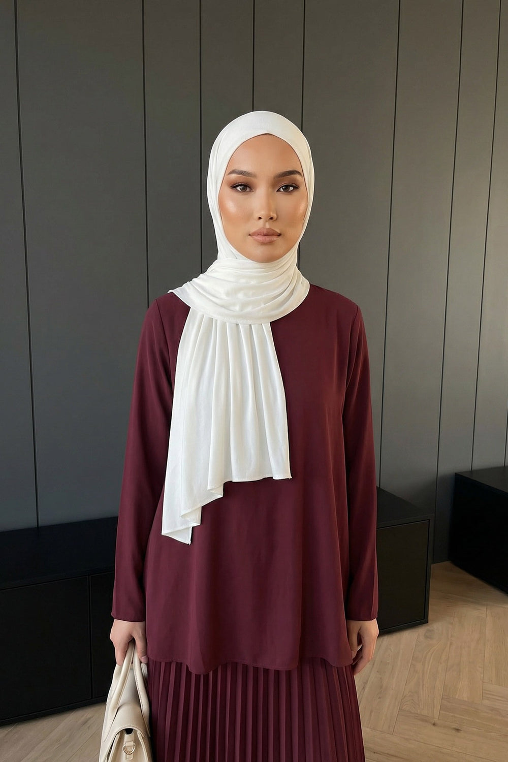 Non-Slip Practical Jersey Hijab Shawl,PS-60 Ivory