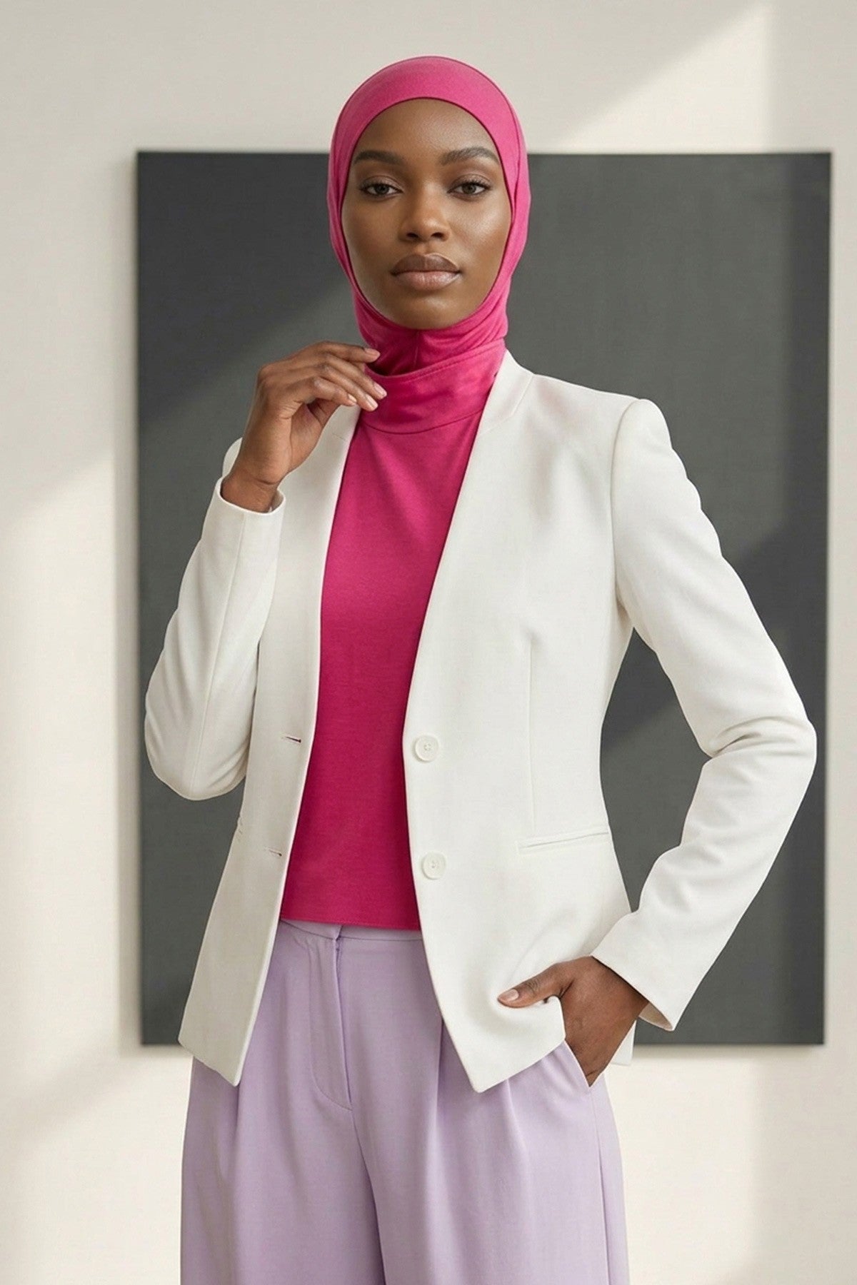 One-Piece Jersey Hijab & Neck Cover Set, Full Coverage Bonnet,DK-2 Fuchsia