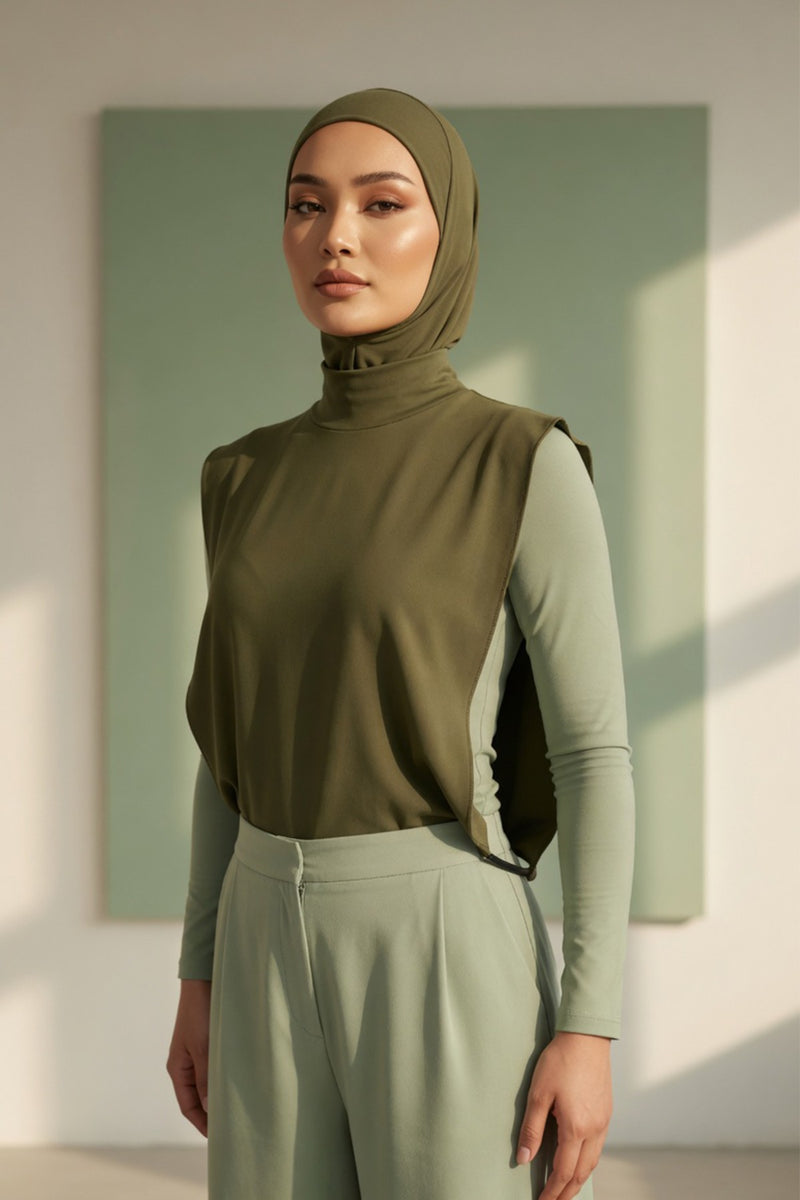 One-Piece Jersey Hijab & Neck Cover Set, Full Coverage Bonnet,DK-2