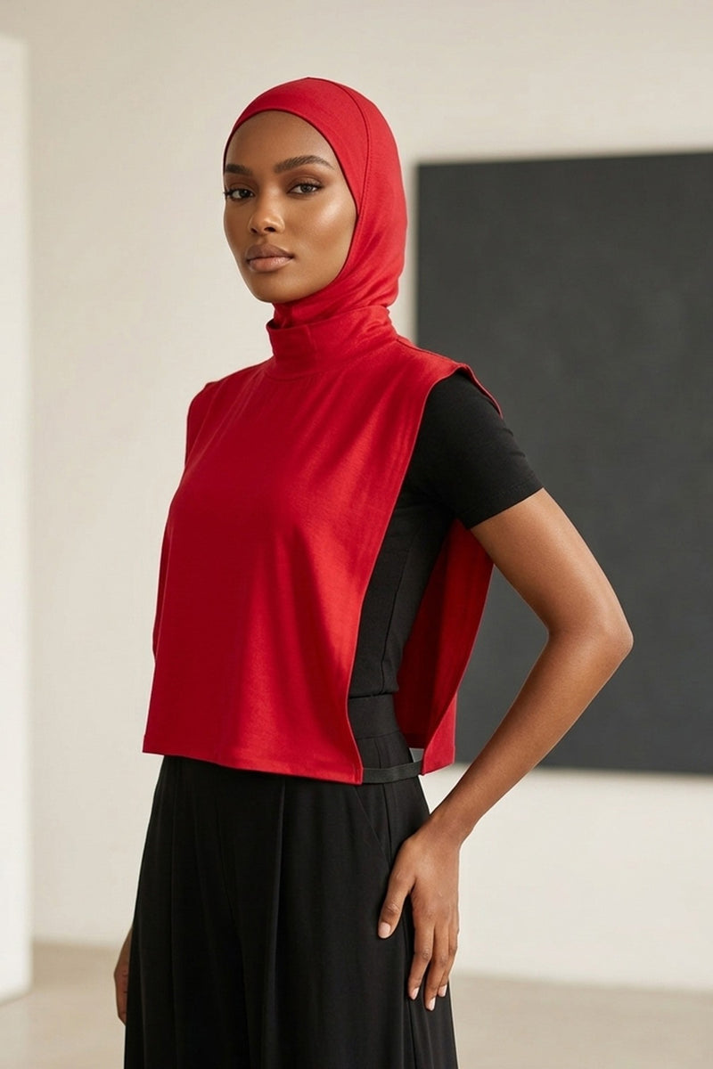One-Piece Jersey Hijab & Neck Cover Set, Full Coverage Bonnet,DK-2