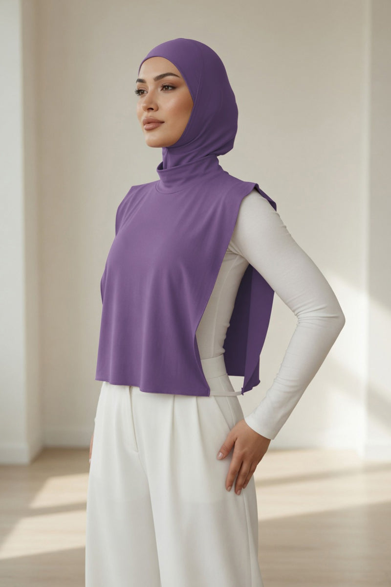 One-Piece Jersey Hijab & Neck Cover Set, Full Coverage Bonnet,DK-2